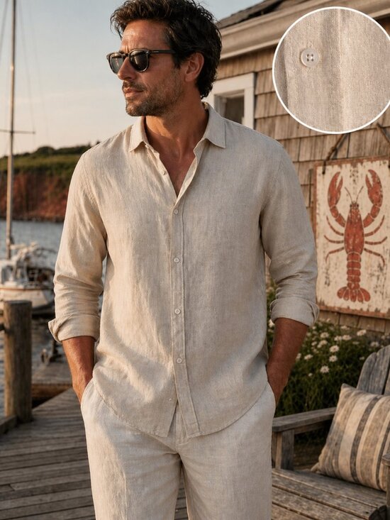 King Billion Other - Men’s Beige Linen Cotton Button-Up Shirt | XXL | Neutral Minimal